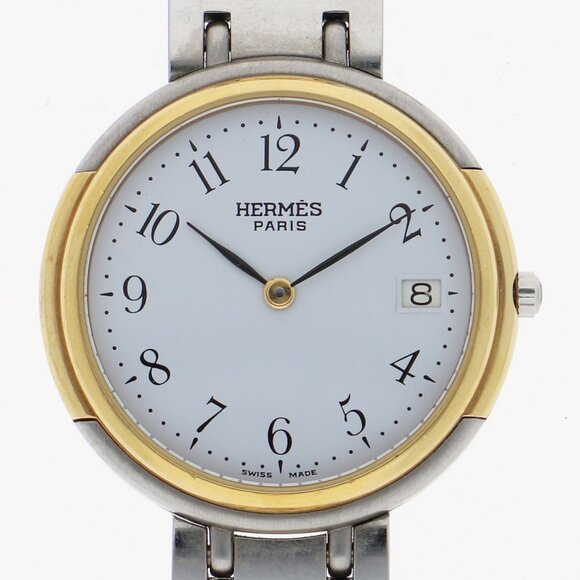 WATCH HERMES Windsor white SS/Gold Plated QZ - Picture 1 of 6